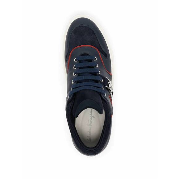 NEW SALVATORE FERRAGAMO men's borg logo low-top sneakers in blue - Picture 4 of 4